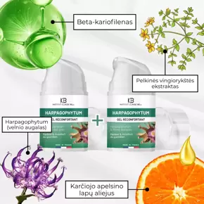 Raminantis gelis su Harpagophytum (velnio augalu ): sąnariams, lėtiniui uždegimui, osteoartritui, nugaros skausmams, raumenų įtampai 1+1